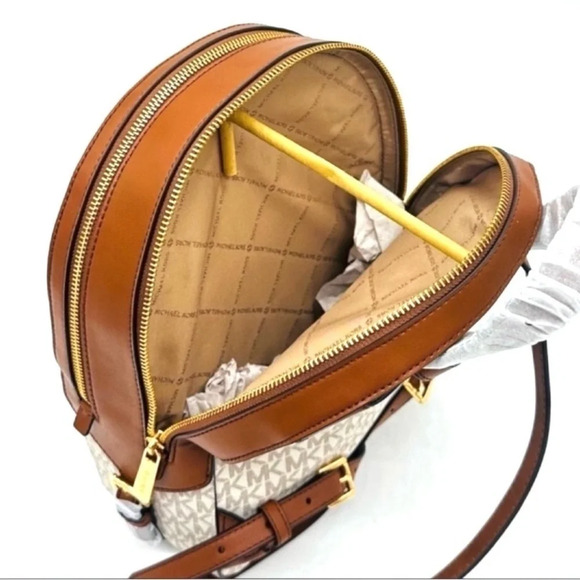 Michael Kors Medium Jaycee Zip Packet Backpack & Trifold Wallet Vanilla/Brown - Picture 11 of 16